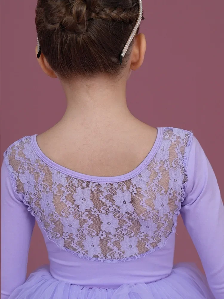 Girl Lace Bodysuit Gymnastics Ballerina Dress Leotard Dance Kids Rhythmic Ice Skating Little Swan Costume Stage Performance Show