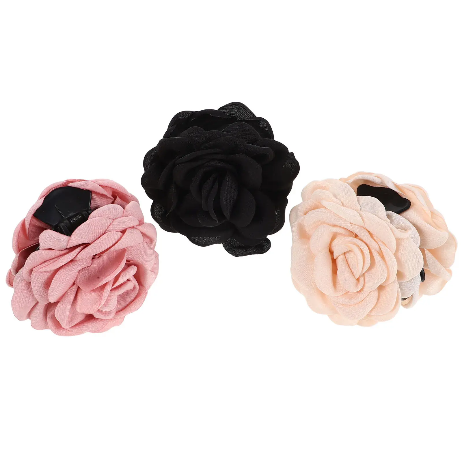 3Pcs Artificial Flower Hair Clips Large Rose Barrettes Elegant Lightweight Secure Claw Clips for Women Wedding Beach