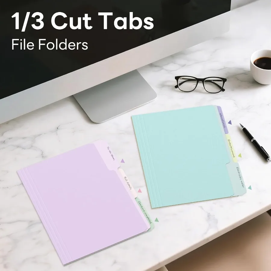 Piasoenc Farb-Aktenordner, 30er-Set, 1/3 Cut Tab, Letter-Format, für 8,5 x 11 Dokumente, Dateien, sortiert, 6 Farben, Ablage für