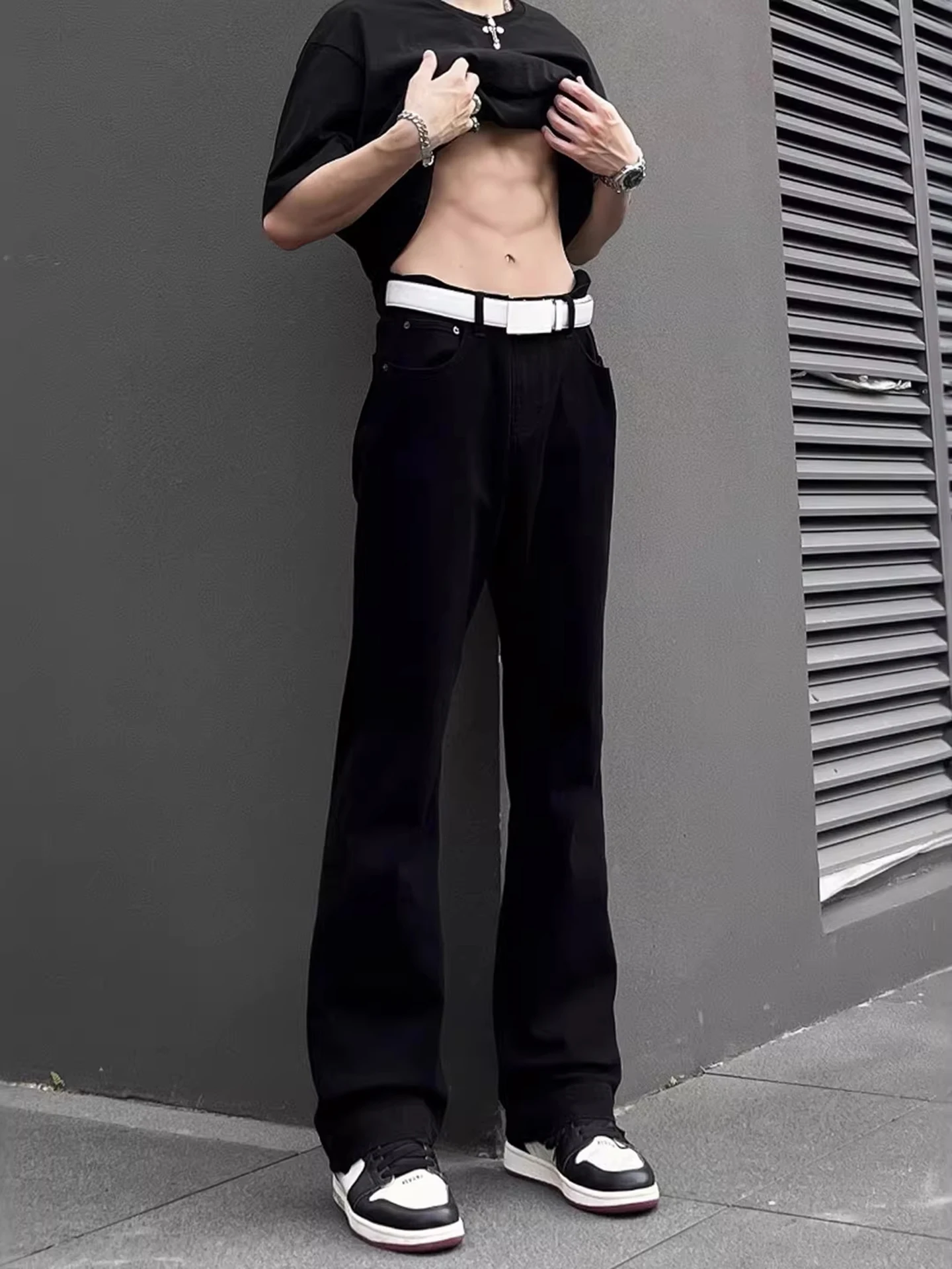 Black 517 Leaf Blade Men's Jeans CleanFit American High Street Straight Leg Micro Flare Pants Cotton Polyester Regenerated Fiber
