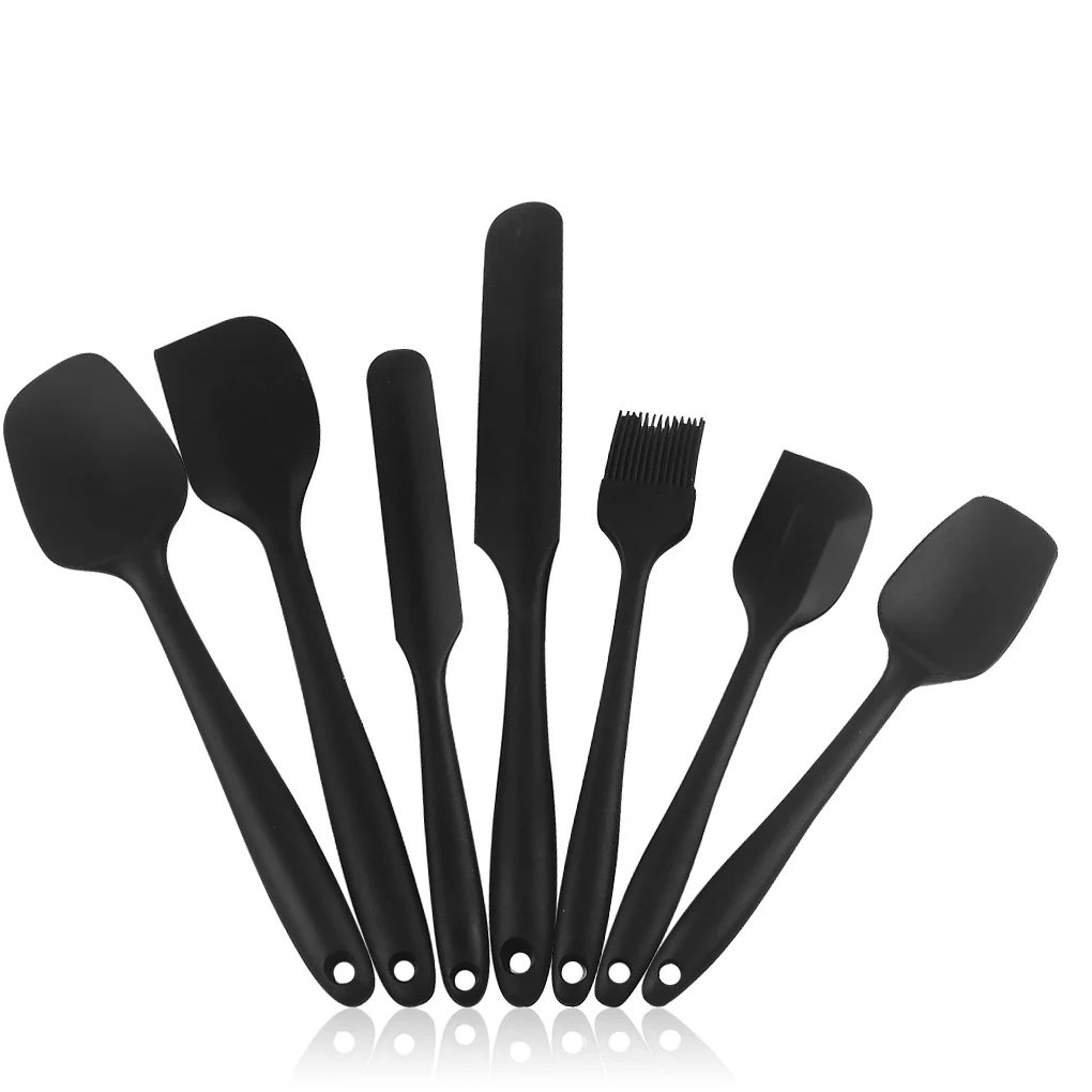 

7 Pieces Silicone Spatulas Set Oil Brush Cake Scrapers Kitchen Baking Utensils Tools for Cooking Mixing, Black