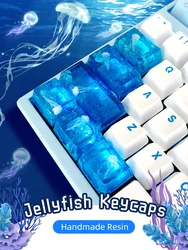 Jellyfish Key Cap Handmade Crystal Transparent Ocean foam Blue Cute Function Key Position Mechanical Keyboard Key Cap ESC TAB