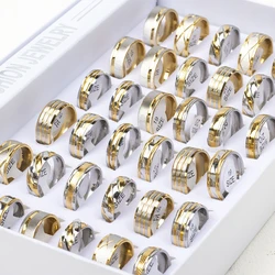 Wholesale 24pcs/lot Fashion High Quality Stripe Stainless Steel Gold Silver Plated Rings Jewelry For Women Men Mix Style Party