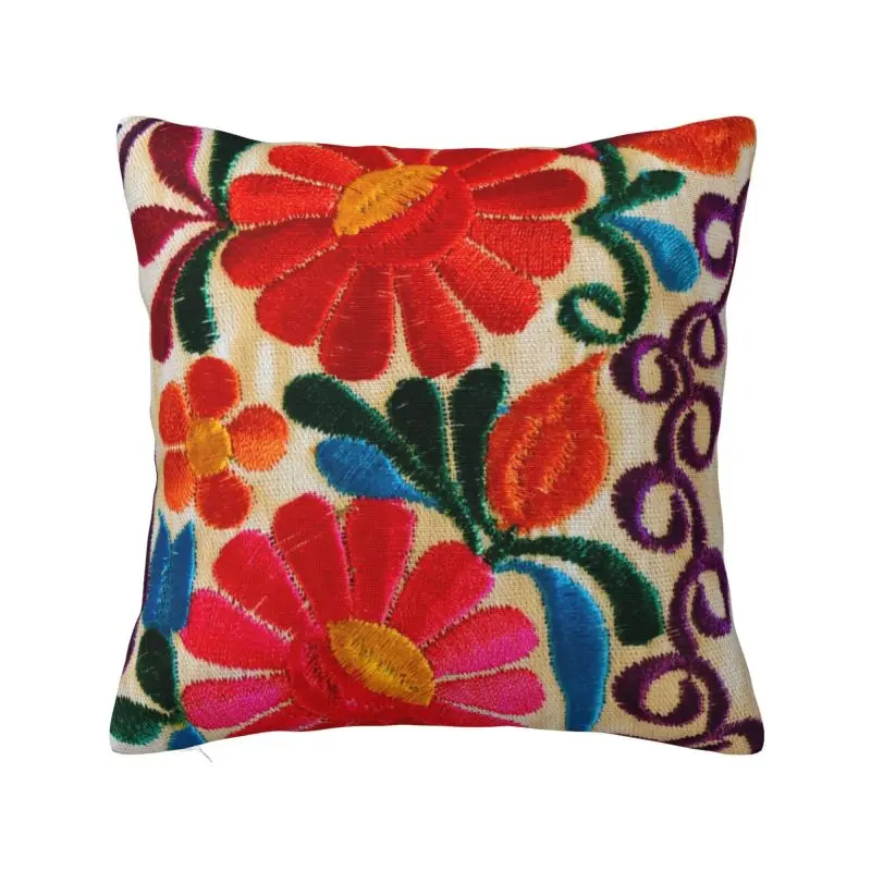 Custom Mexican Flowers Embroidery Art Luxury Throw Pillow Covers Bedroom Decoration Textile Floral Folk Sofa Cushion