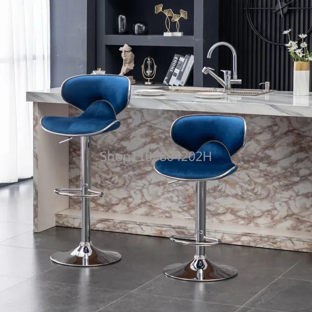 Velvet Adjustable Swivel Bar Stool, Blue, Set of 2