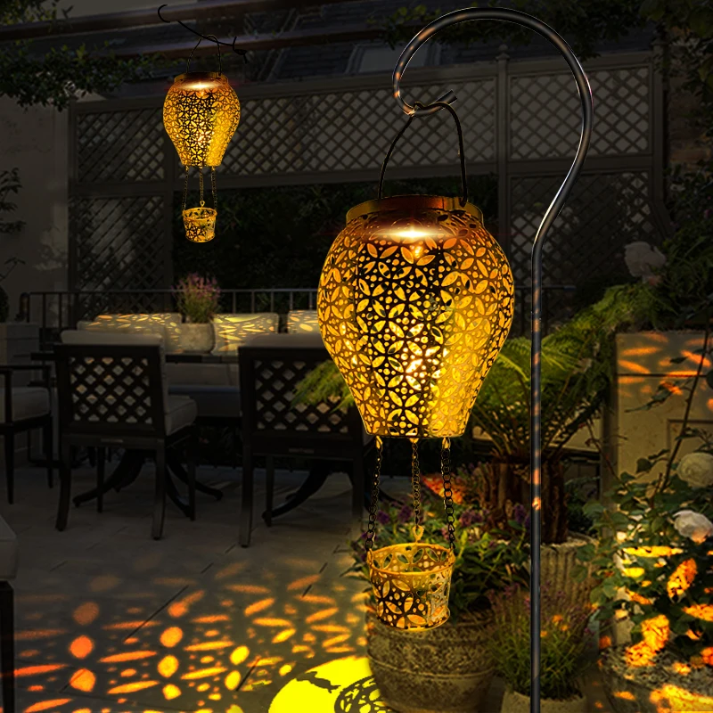 Solar Hot Air Balloon Garden Landscape Lights Outdoor Iron Lantern Lawn LED Lamp Gardens Christmas Thanksgiving Decoration 2022