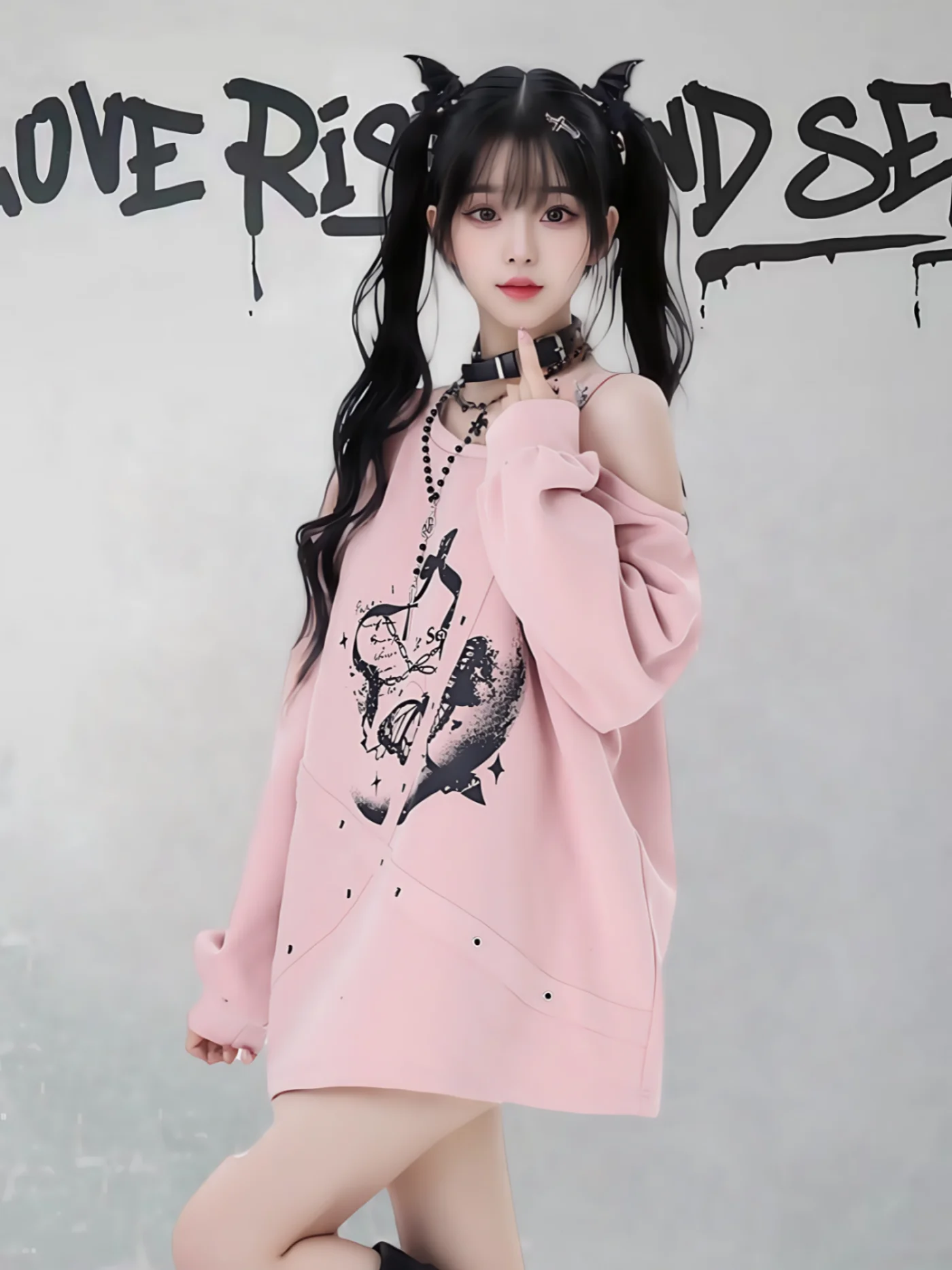 Fashion Highstreet Sweet Cool Subculture Print Sweatshirts Off-Shoulder Long Sleeve Casual Versatile Pullover Tops Women Autumn