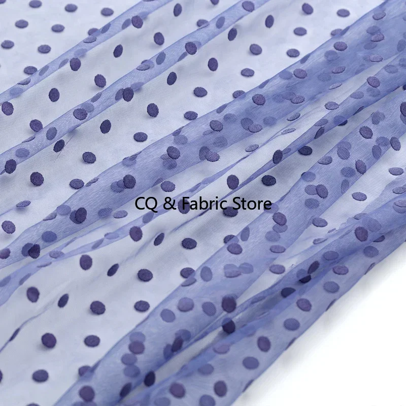 

Сетчатая марлевая ткань с фиолетовыми волнистыми точками, двусторонняя флокированная кружевная ткань, ткань для одежды, юбки