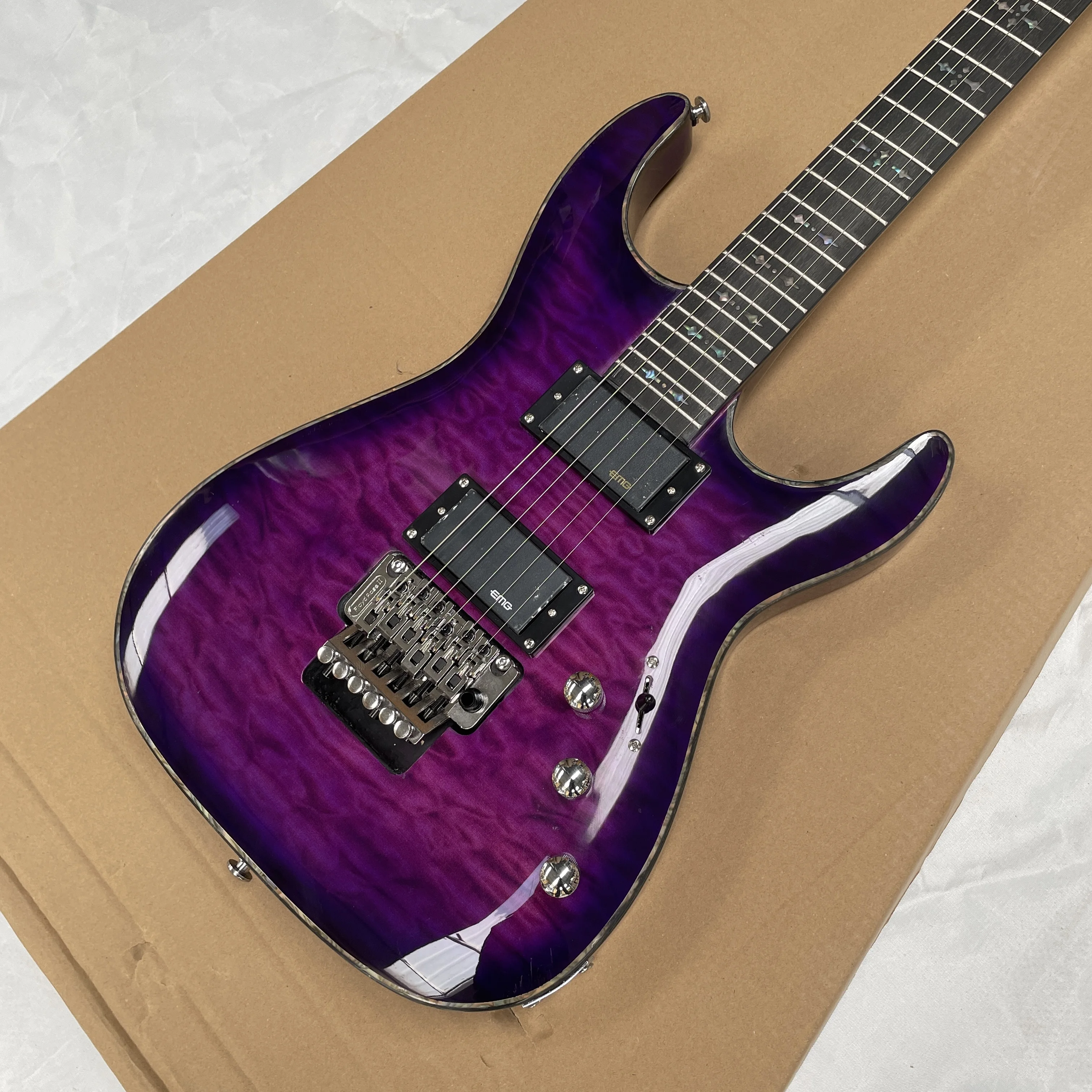 Amethyst gradient color electric guitar, double-locking tremolo bridge electric guitars, square inlay fretboard electric guitarr