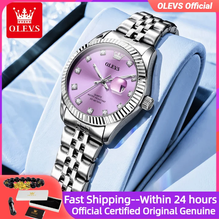 OLEVS 3705 ساعات نسائية من أفضل العلامات التجارية ساعة عمل بتقويم 30 متر مقاومة للماء ساعة مضيئة للنساء
