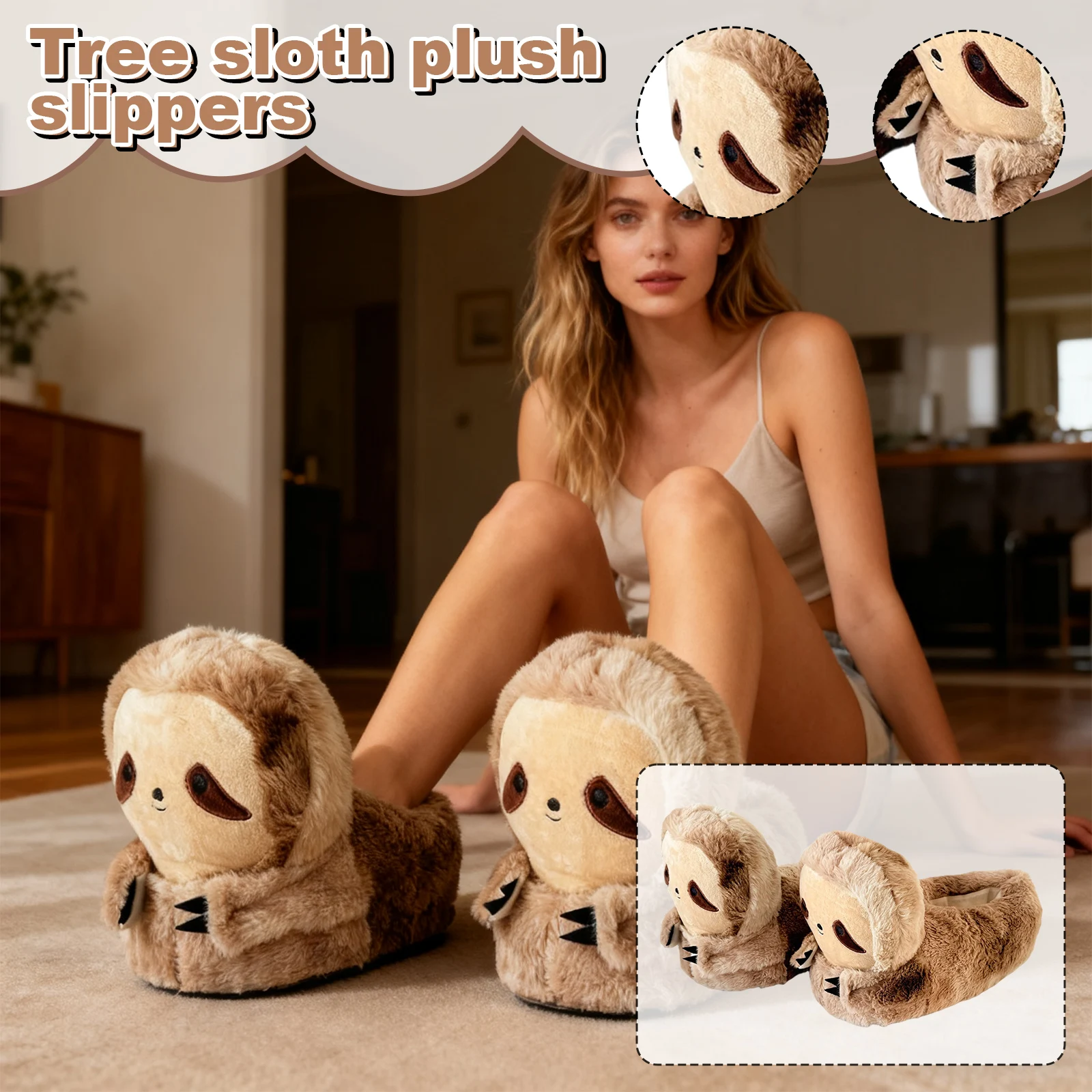 Zapatillas de perezoso de animales de peluche de talla única para uso doméstico e interior, zapatos de algodón cálidos de invierno suaves y cómodos de moda Unisex