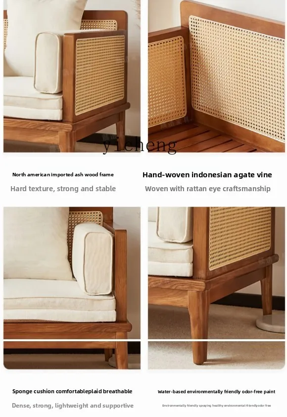 

LX Small Apartment Dual-use Retractable Sofa Original Wood Style Vintage Rattan Decoration