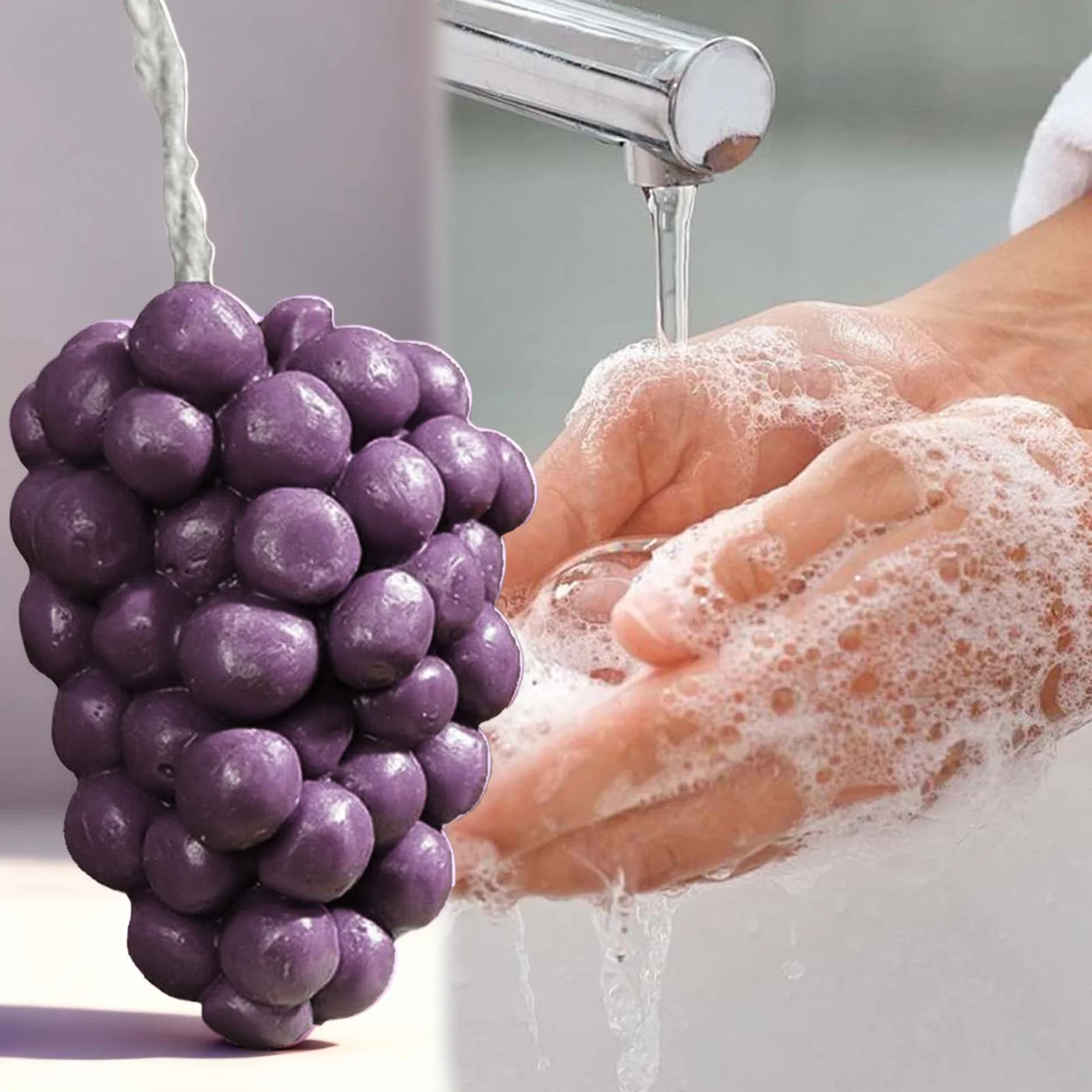 

Grape Bunch Shaped Soap Bar - Natural Handmade Soap with Fresh Fruity Scent Gentle Cleansing for Soft Skin Cute Fruit Soap