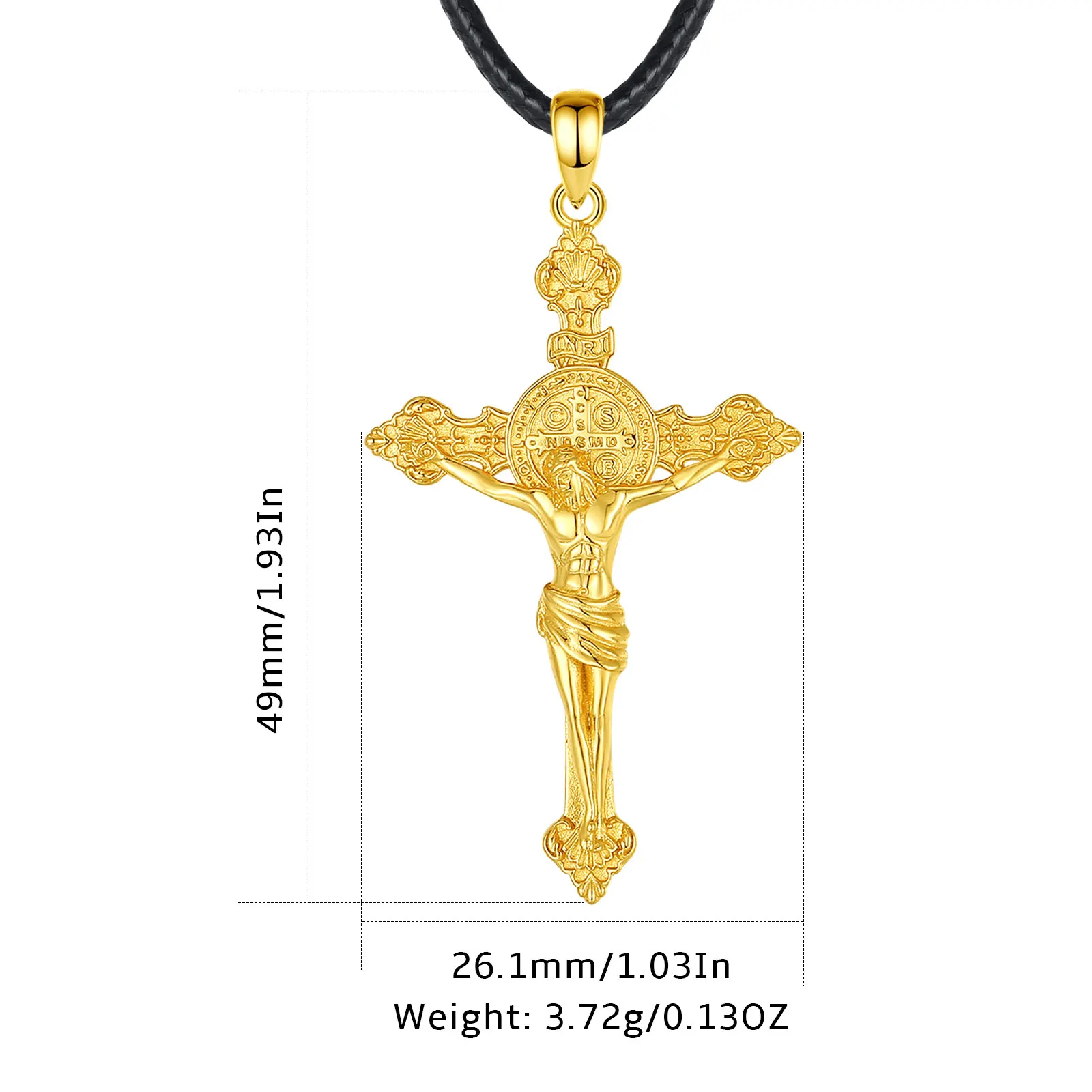 Eudora 925 Sterling Silver Jesus Cross Necklace 18K Gold Saint Benedict Amulet Pendant Religious Jewelry Gift For Men Women