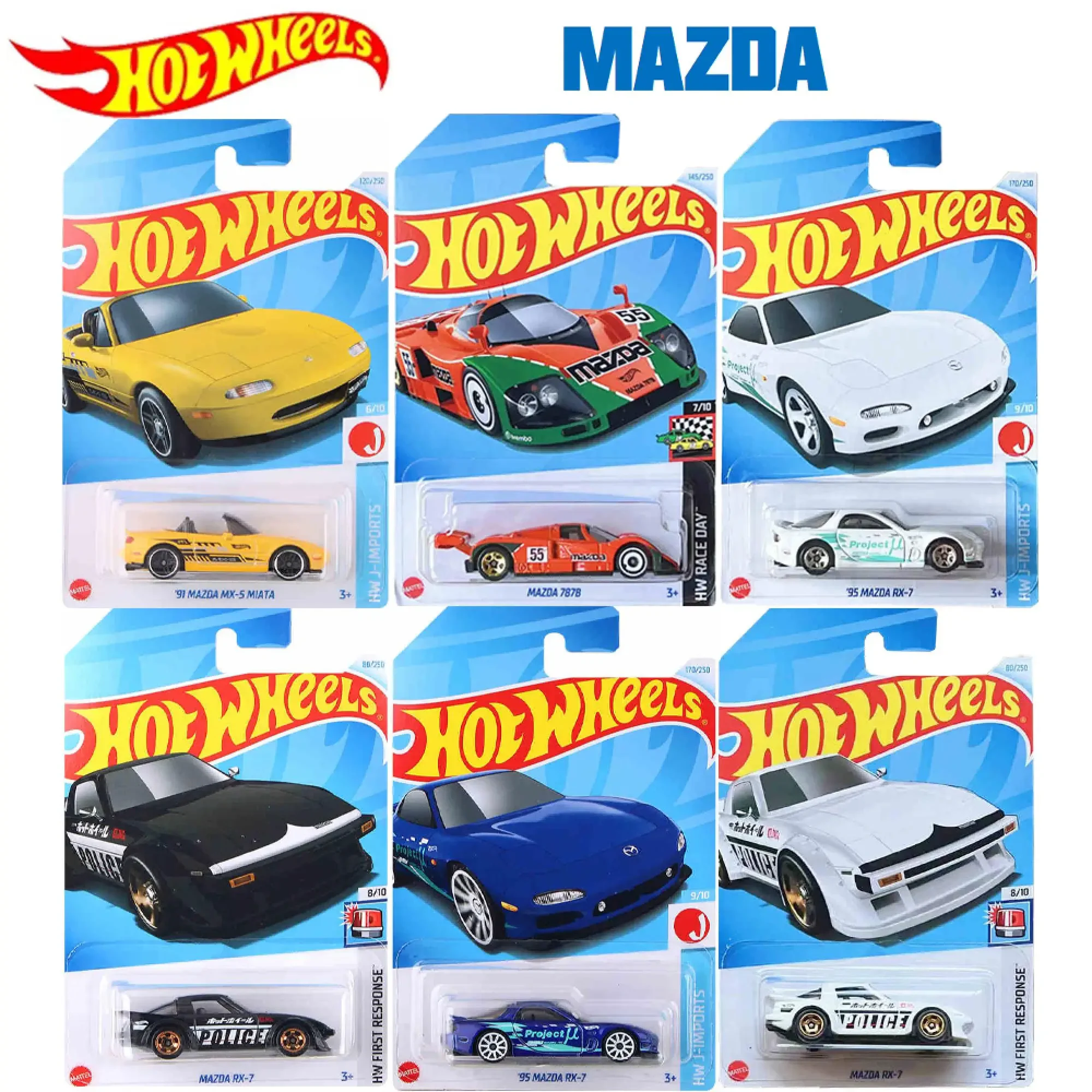 2024 Mazda Hot Wheels Cars Mazda 7B7B Mx-5 Rx-7, литая под давлением модель автомобиля, коллекционные игрушки, подарок для мальчиков, Рождественский