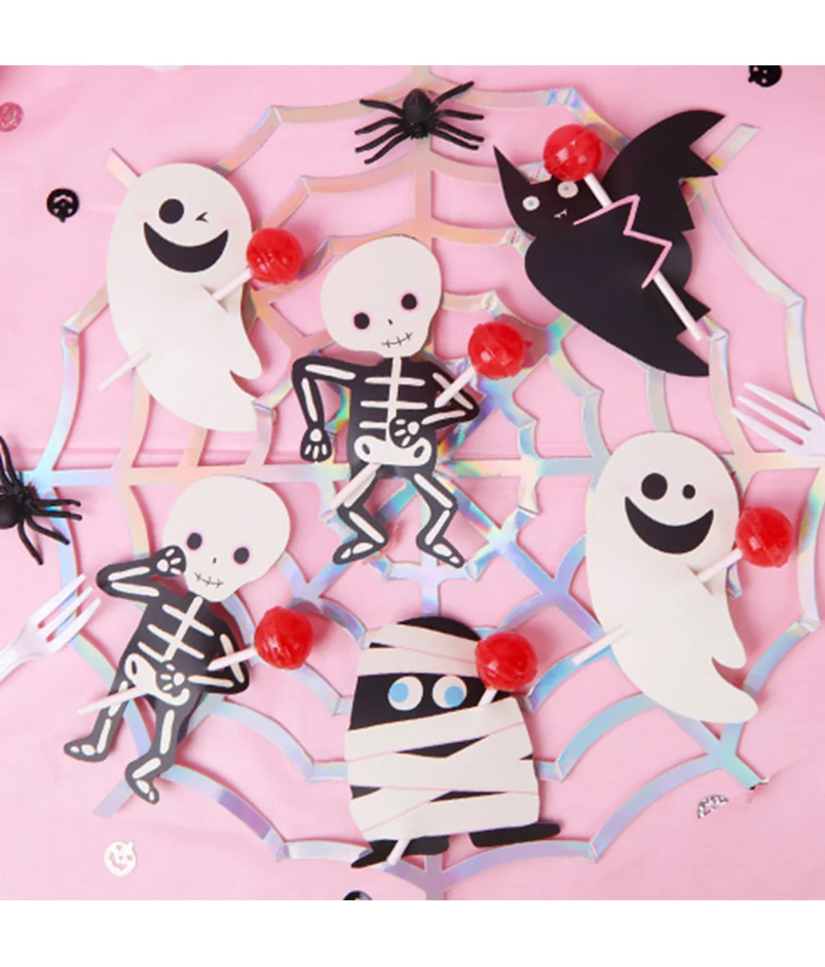 12Pcs Halloween Candy Bag Card Bat Man Pumpkin Man Mummy Man Ghost Shape Lollipop Clip Cookie Decoration Children's Gift