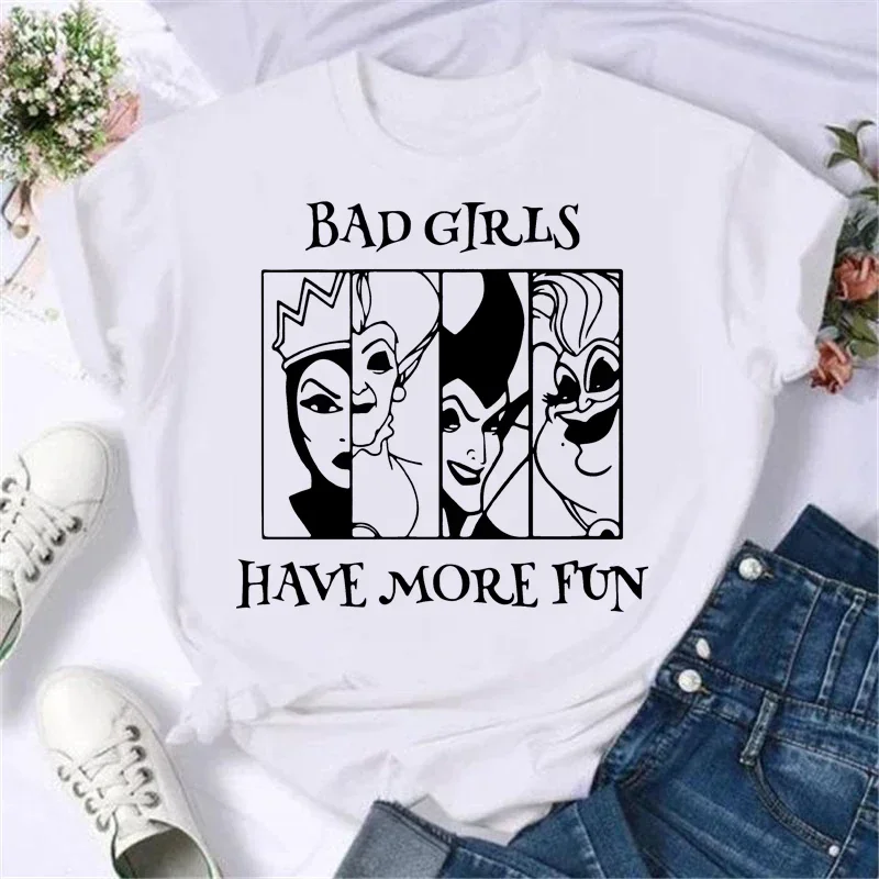 Funny Cartoon Villains Print Women T-shirts Fashion Short Sleeve T Shirt Female Cool Tees Summer Streetwear Y2k Clothing Tops