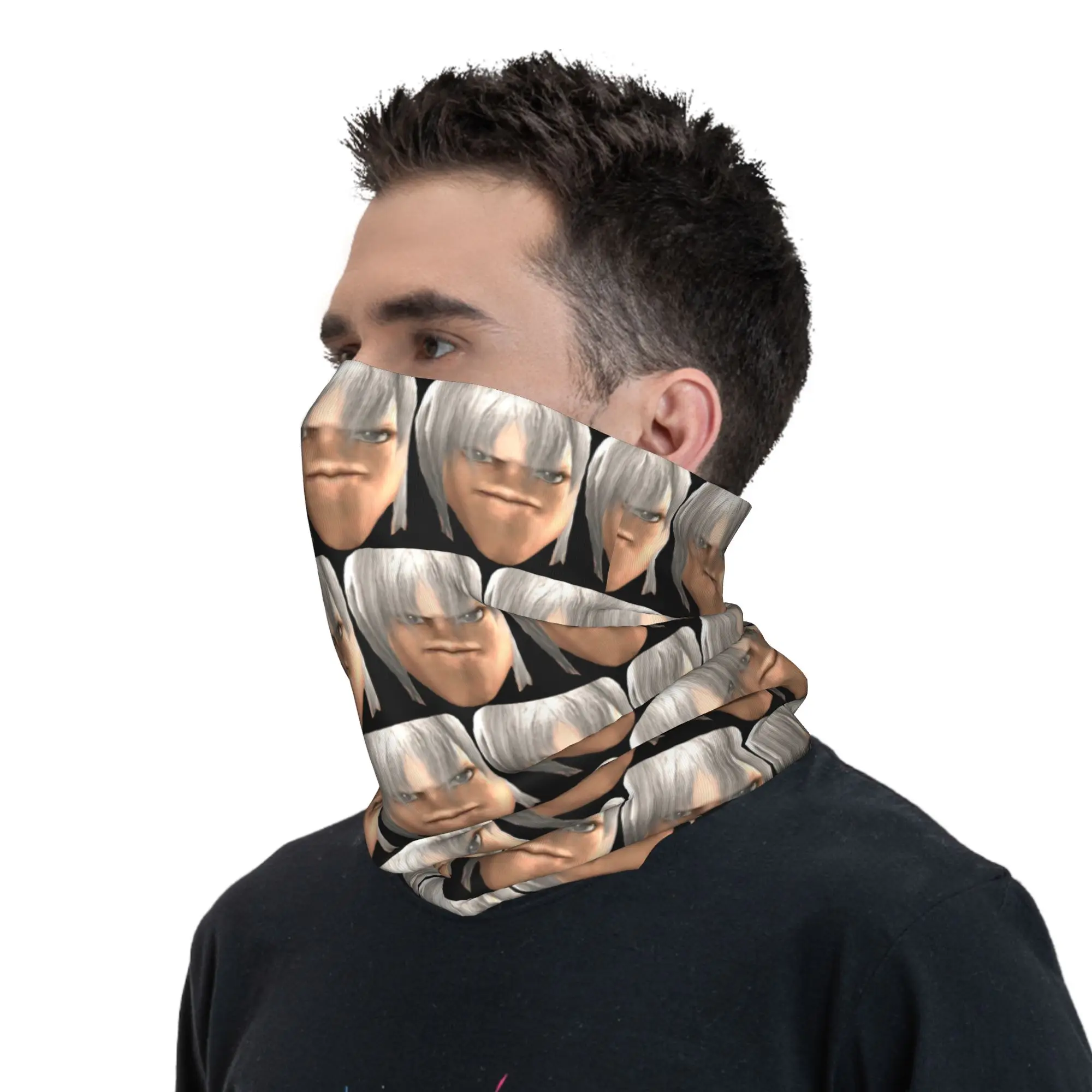 Blursed Dante Devil May Cry ugly face meme Bandana Neck Cover Printed Wrap Mask Scarf Headband Hiking Fishing for Men Women - view 6