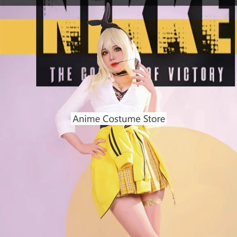 Game Nikke Rupee Cosplay Costume Sexy Leopard Vest Underwear Anime JK Skirts Uniform Jackets Tops Sunglasses Necklace Full set