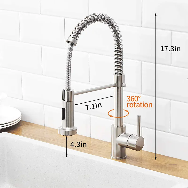 For Kitchen Pull-Out Faucet, Single Handle Spring Sink Mixer with Hot & Cold Wate