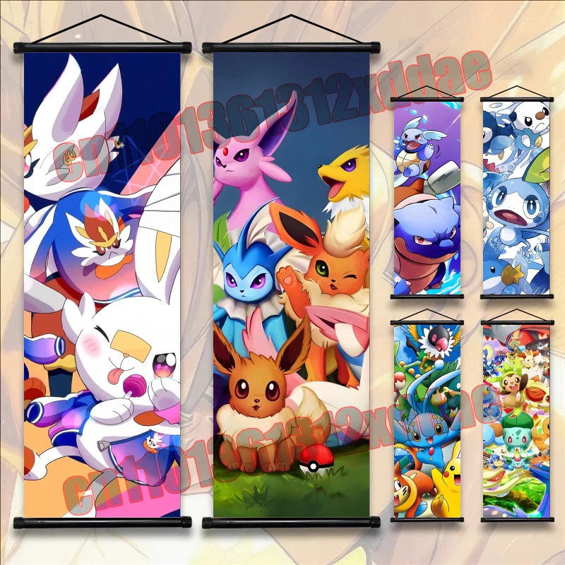 

Anime Pokemon Poster, Pokemon Printing Art White Canvas Scroll Painting Wall Art Children's Bedroom Decoration Painting Gift