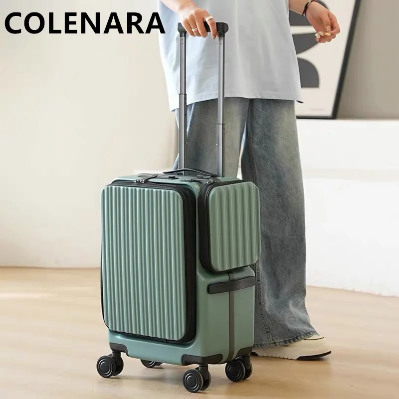 

COLENARA 20 Inch Carry-on Travel Luggage Bag Front Opening Laptop Boarding Case USB Charging Trolley Case Women's Cabin Suitcase