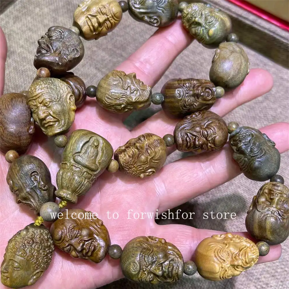 

Argentine Green Sandalwood Carving Eighteen Arhats Holding Rosary And Playing With Buddha Bead Car Hanging Buddha Bead Bracelet