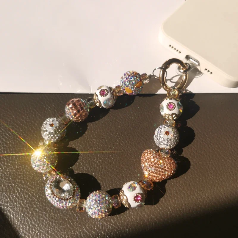 Mobile Phone Lange Color Diamond Wrist Retro Palace Style Luxury Full of Diamond Love Chain Hand-beaded Sparkly Crystal Beads