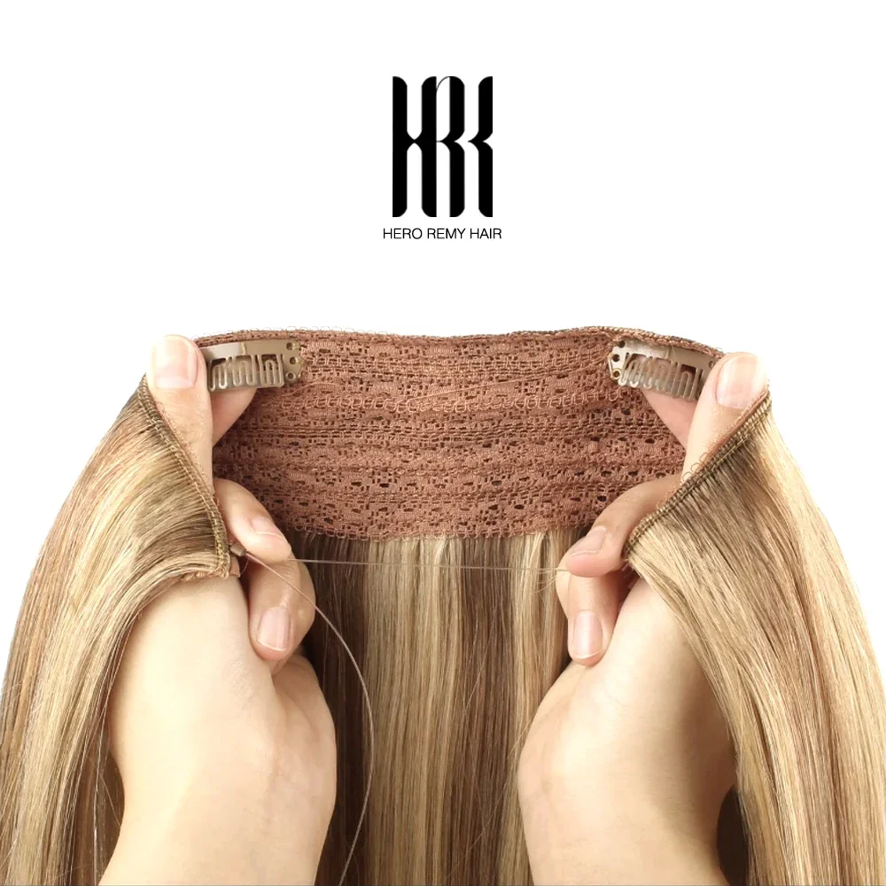 

Наращивание волос Halo, скрытая проволока, заколка для волос, невидимая рыбная леска, эластичная нить, наращивание человеческих волос, мелирование 16-22 дюйма