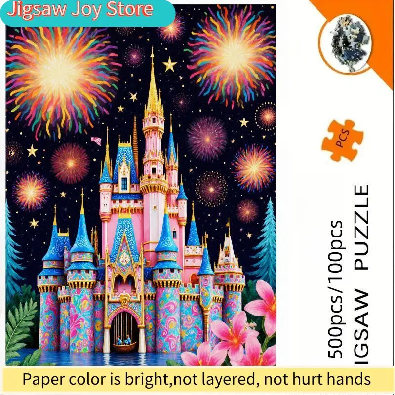 

500/1000pcs Enchanted Castle Puzzle Suitable for Adults & Families - Portable Rectangular Fairy Tale Scenes with Towers, Starr