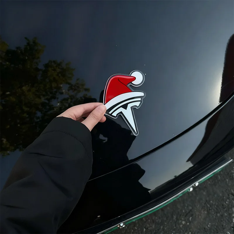 مقاوم للماء عيد الميلاد سانتا قبعة ثلاثية الأبعاد ملصقات مجسمة ل تسلا الإبداعية سانتا قبعة ملصق ذاتي اللصق نافذة السيارة الديكور #2