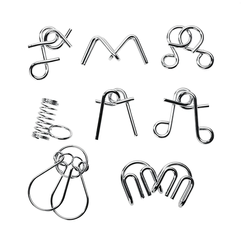 New 8PCS/Set Materials Metal Montessori Puzzle Wire IQ Mind Brain Teaser Puzzles for Children Adults Anti-Stress Reliever Toy E6