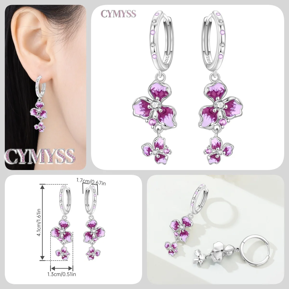 2026 Original 925 Sterling Silber Nadel mit Zirkon Pflanzenmotiven Blaue Iris Blumen Ohrringe für Damen Party Modeschmuck – Detail 3