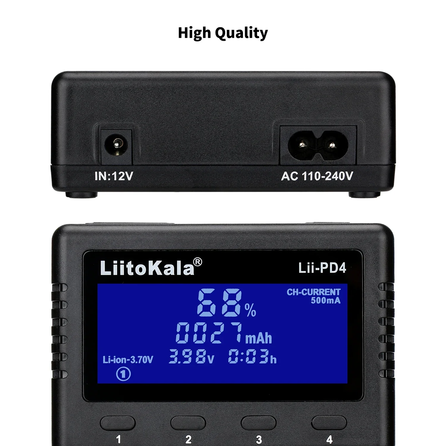 LiitoKala Lii-PD4 4 Slot LCD Battery Portable Charger For 1.2V 3.7V Li-ion 18650/18500/16340/26650/21700 /20700/18350 Cr123a