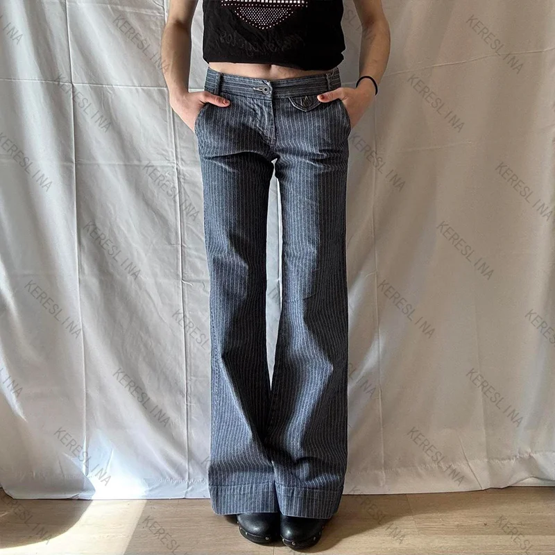 

Y2K Fashion Women Straight Punk Retro Classic Casual Striped Jeans Goth American Style Summer Emo Girl Chic Versatile Streetwear