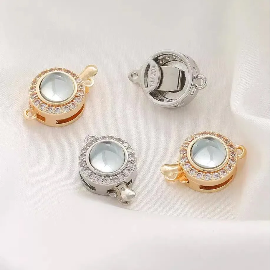 14K Gold Plated Zircon Aquamarine Inlaid Insert Clasp, End Connector, DIY Bracelet Necklace Jewelry Making Accessories