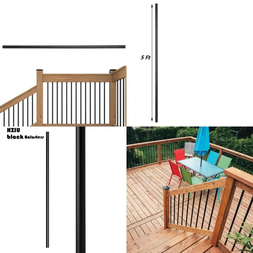 

20 Pack 3/4 Round Black Metal Deck Balusters, 5 Feet Stair Spindles for Railing Remodel