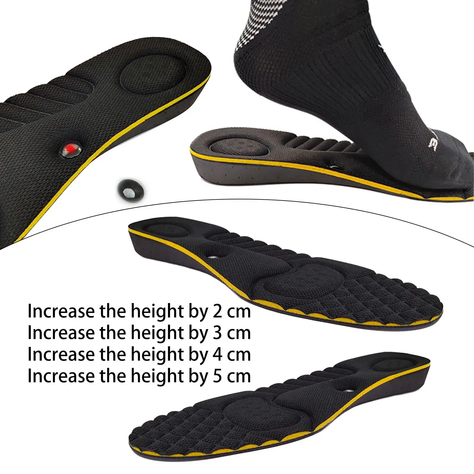 2x Massage s Foot Shoes Insert 34-43 Invisible Inner Men Arch Support Foot Massage Women Height Increase 
