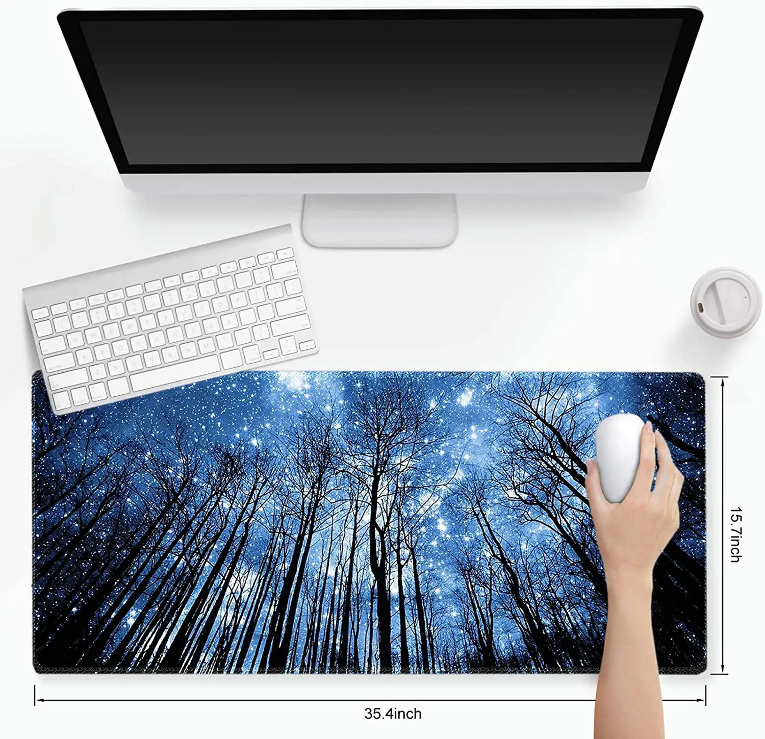 Extended Mouse Pad Galaxy Forest Mat Large Desk Mat Non Slip Rubber Base  Desktop Mouse Mat Stitche Edges, 35.1 x 15.75