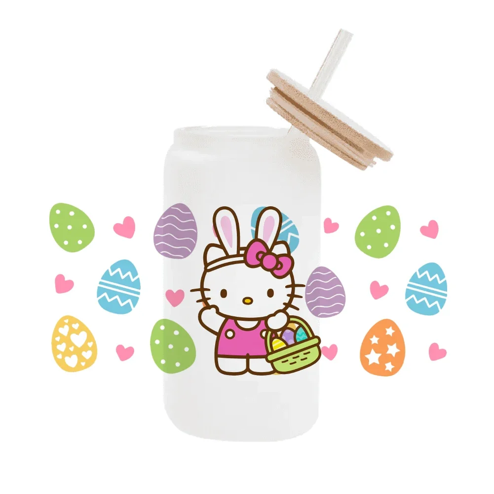 Mini Sanio Happy Easter UV DTF Sticker Kuromi Hello Kitty Eggs Bunny patrones Cups Wraps For 16oz Cups Decals