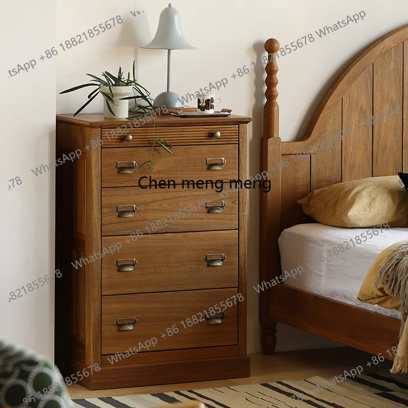 

French retro solid wood chest, Myanmar teak bedroom storage, living room entrance storage