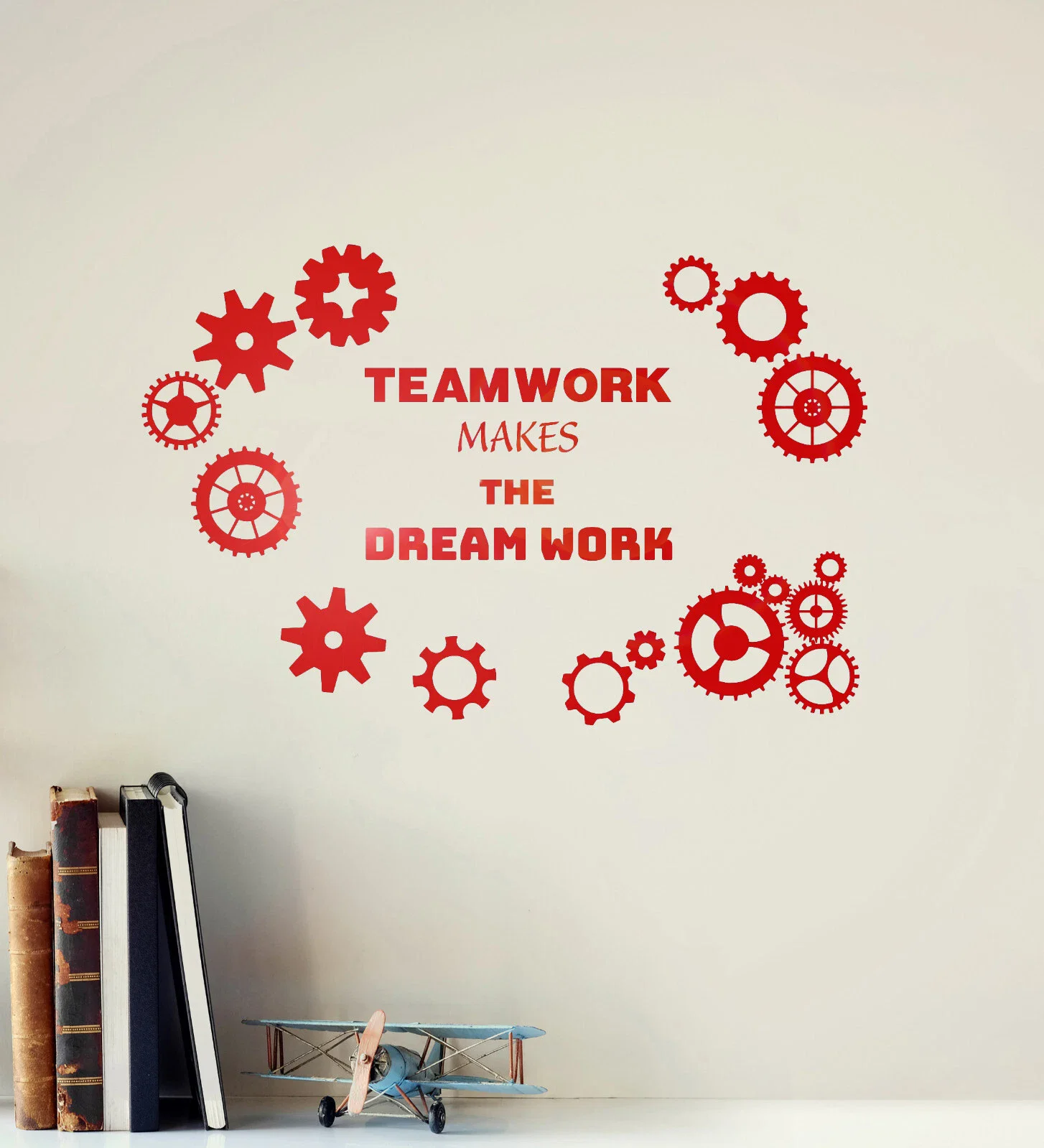 Teamwork Makes The Dream Work Office Quote Gears Vinyl  Decal Wall Art Sticker removeable decor  self-adhesive