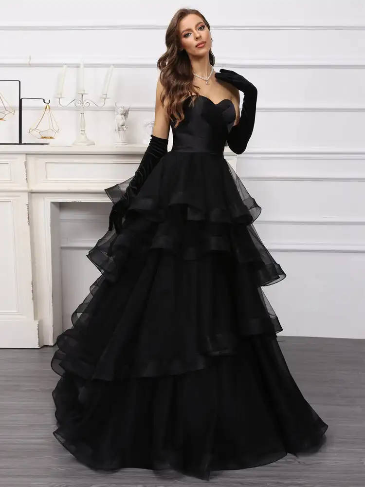 Vestido de novia largo de corte en A con volantes, sin mangas, corsé de satén escalonado, vestidos de novia de tul, elegantes batas de Graduación