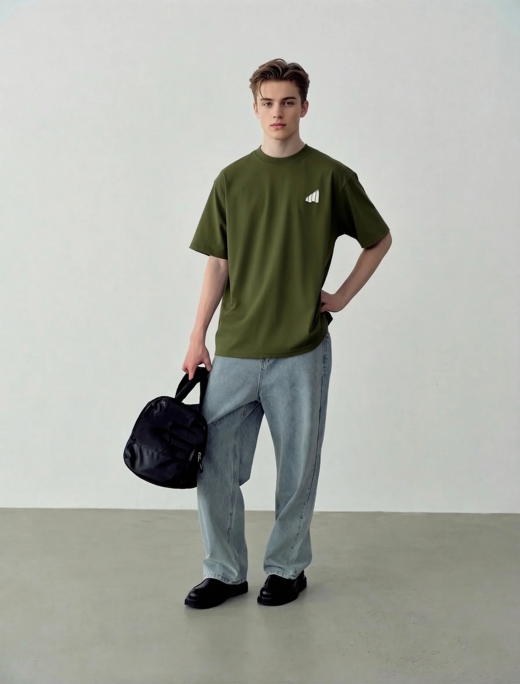 

Trendy Streetwear Short Sleeve T-Shirt Double Gauze Loose Fit Summer Casual round Neck Letter Print Unisex HA7MS