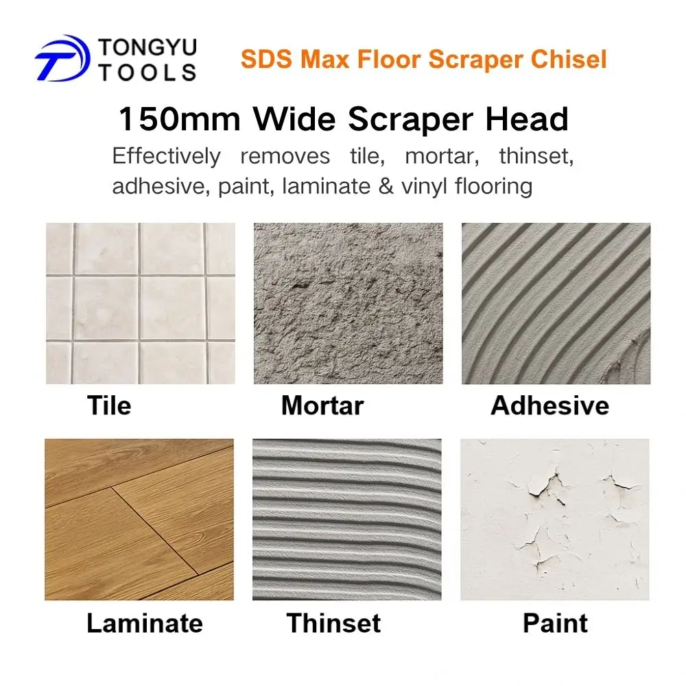 SDS Max Floor Scraper 150mm Wide Tile Removal Chisel for Thinset Mortar Adhesive Removal
