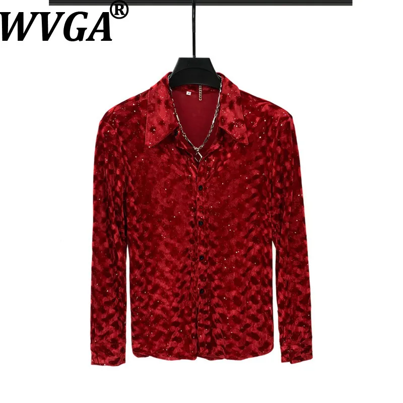 

WVGA New Men's Autumn Shiny Gold Scale Velvet Trendy Long Sleeve Shirt Niche Chic Casual Padded Shoulder Base Top Ins Y2K W18316