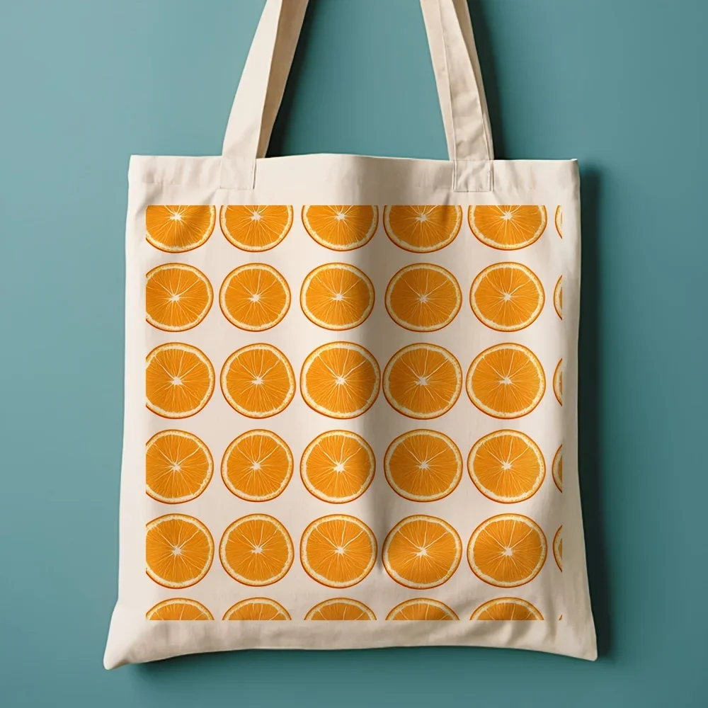 1pc, Orange Slice Pattern Canvas Tote Bag Reusable Grocery Bags (35.05cm x 40.13cm), Stylish Reusable Bag for Daily Shopping, Co