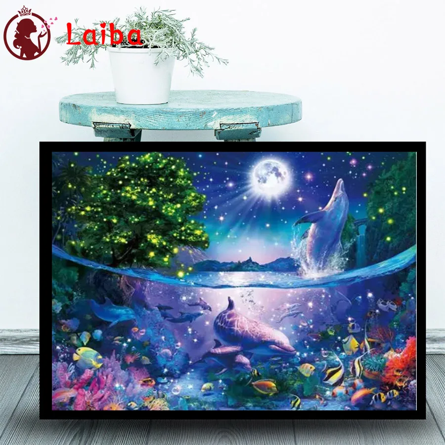 

Full round diamond embroidery Dolphin landscape diamond painting 5D square by hand 3d gift picture rhinestones room decoration