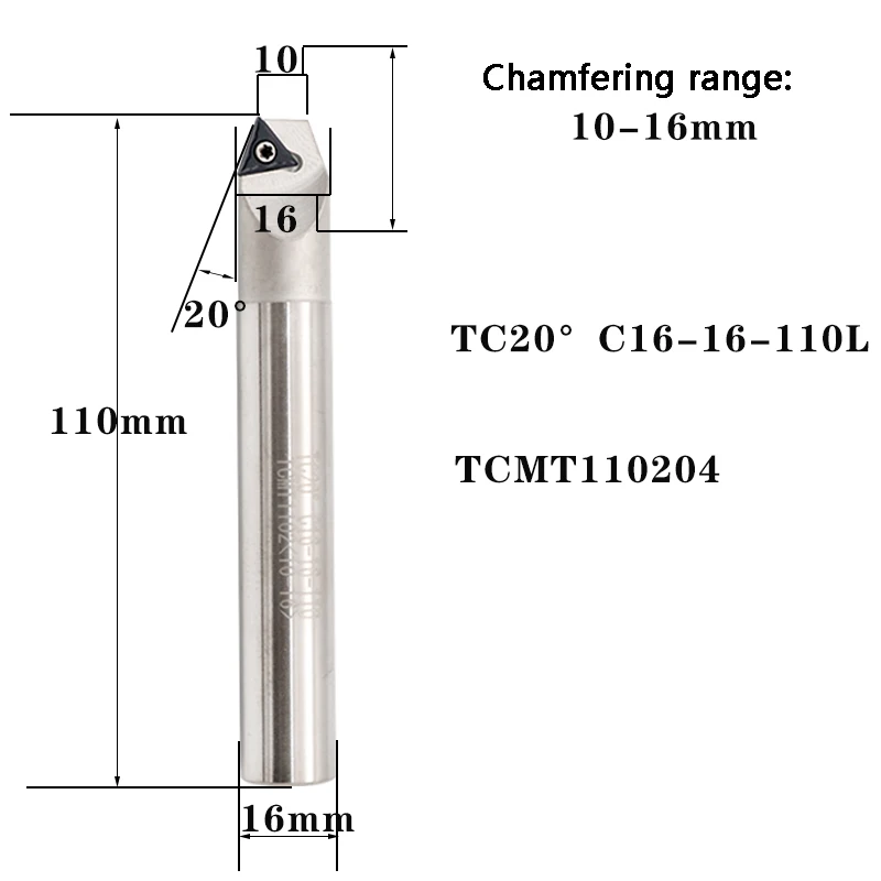 BEYOND TC Chamfering Tool 20 25 35 40 50 55 65 70 75 Degrees C16-16-110 C20 Cutter Holder Shank CNC Milling Insert TCMT11 TCMT16