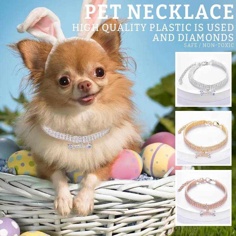 Dog Collar Rhinestone Jewelry Chihuahua Adjustable 3 Colors Rhinestone Stretch Crystal Dogs Collars Cats Necklace With Pendant